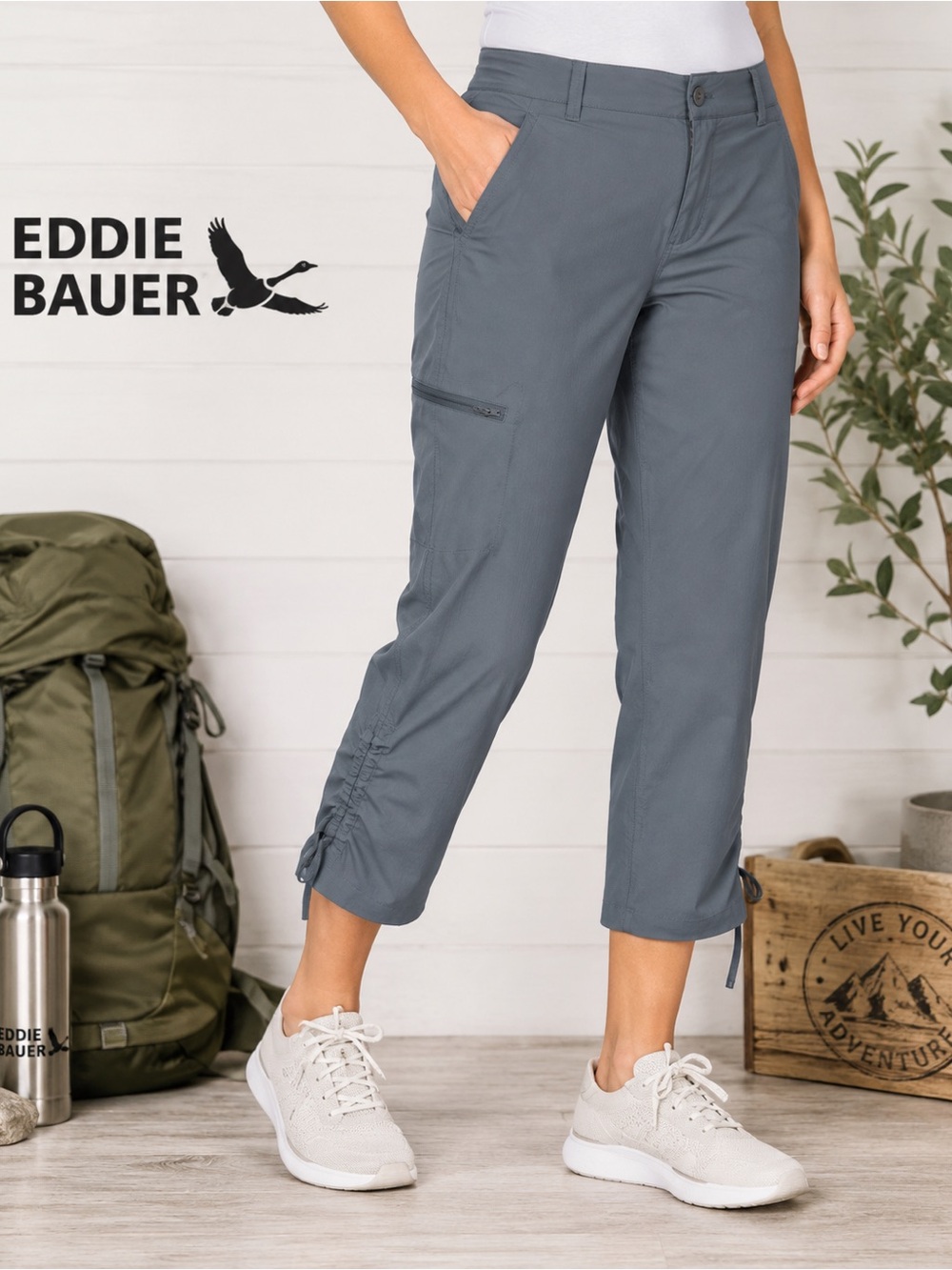 Eddie Bauer Stretch Ripstop Hiking Crop Pants Gray Size 14 Travel Cargo